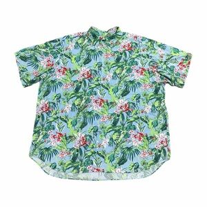 Ralph Lauren Shirt Mens 3XB Blue Green Hawaiian Floral Button Front Casual Aloha